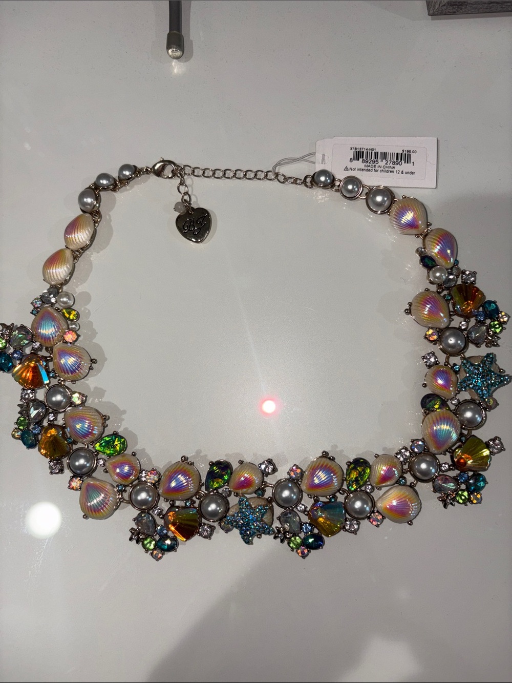 Betsey Johnson Iridescent Shell & Multicolor Crystal Necklace - Silver Accent